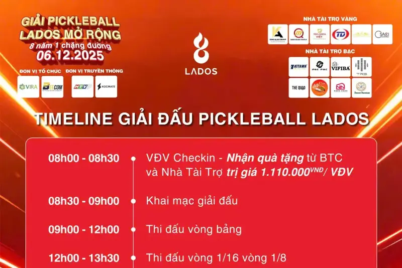 Thời gian thi đấu giải Pickleball LADOS - Nha khoa Việt 2025